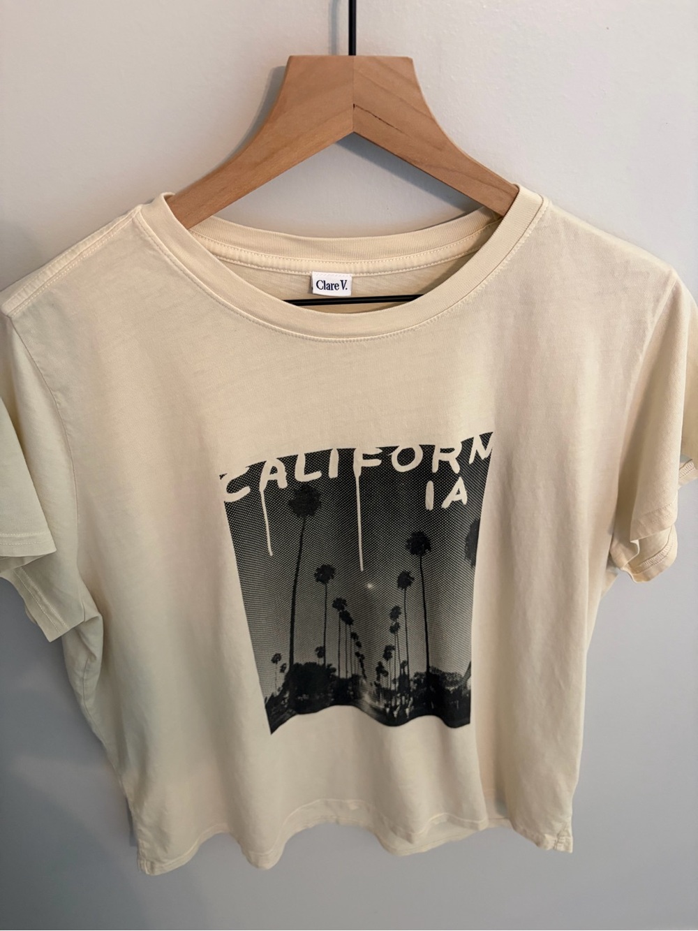 Clare V Cream Short Sleeve Tee with Black California Graphic